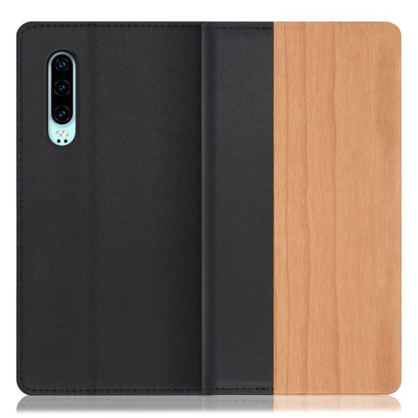 [ LOOF NATURE ] HUAWEI P30  スマホケース ケース カバー 手帳型ケース カード収納 マグネット付き 天然木 本革 ベルトなし [ HUAWEI P30 ]