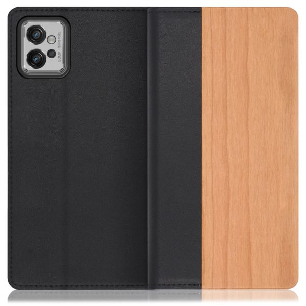 [ LOOF NATURE ] moto g32 motog32 スマホケース ケース カバー 手帳型ケース カード収納 マグネット付き 天然木 本革 ベルトなし [ moto g32 ]