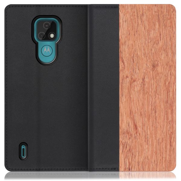 [ LOOF NATURE ] moto e7 motoe7 スマホケース ケース カバー 手帳型ケース カード収納 マグネット付き 天然木 本革 ベルトなし [ moto e7 ]