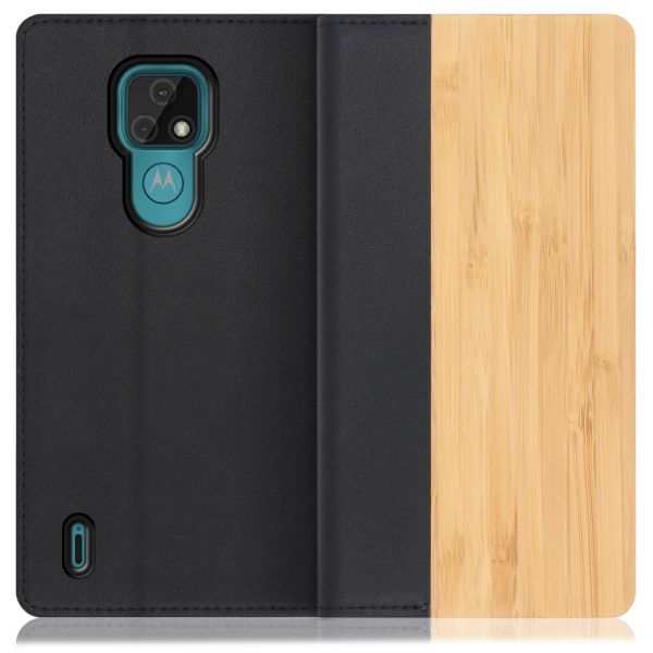 [ LOOF NATURE ] moto e7 motoe7 スマホケース ケース カバー 手帳型ケース カード収納 マグネット付き 天然木 本革 ベルトなし [ moto e7 ]