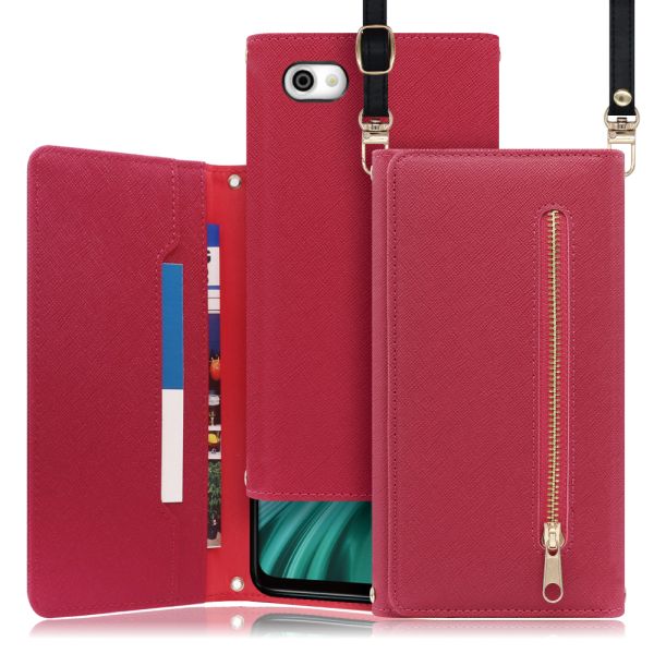 [ LOOF SHOULDER ] AQUOS R SH-03J / SHV39  スマホケース ケース カバー ショルダー スマホショルダー ストラップ 肩掛け 首掛け 手帳型ケース カード収納 マグネット付き ベルトなし [ AQUOS R ]