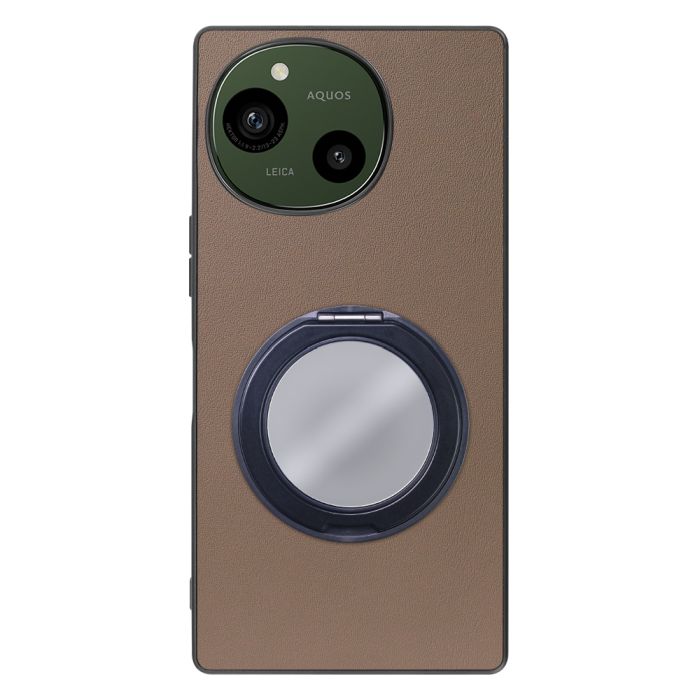 [ LOOF RING-SHELL (ミラー Ver.) ] AQUOS R9 / R10 SH-51E SH-51F スマホケース 背面 ケース カバー ミラー付きスマホリング スタンド 本革 レザー 落下防止  [ AQUOS R9 / R10 ]
