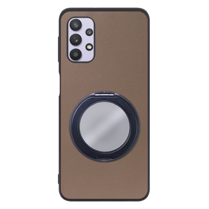 [ LOOF RING-SHELL (ミラー Ver.) ] Galaxy A32 5G SCG08 a325g スマホケース 背面 ケース カバー ミラー付きスマホリング スタンド 本革 レザー 落下防止  [ Galaxy A32 5G ]