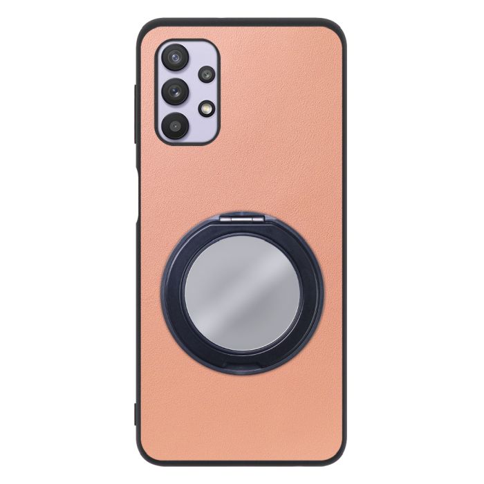 [ LOOF RING-SHELL (ミラー Ver.) ] Galaxy A32 5G SCG08 a325g スマホケース 背面 ケース カバー ミラー付きスマホリング スタンド 本革 レザー 落下防止  [ Galaxy A32 5G ]