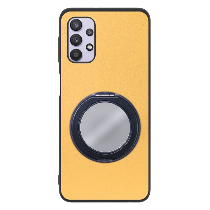 [ LOOF RING-SHELL (ミラー Ver.) ] Galaxy A32 5G SCG08 a325g スマホケース 背面 ケース カバー ミラー付きスマホリング スタンド 本革 レザー 落下防止  [ Galaxy A32 5G ]