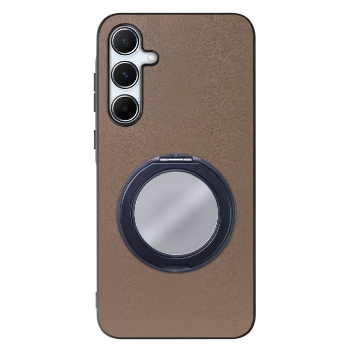 [ LOOF RING-SHELL (ミラー Ver.) ] Galaxy A55 5G  スマホケース 背面 ケース カバー ミラー付きスマホリング スタンド 本革 レザー 落下防止  [ Galaxy A55 5G ]