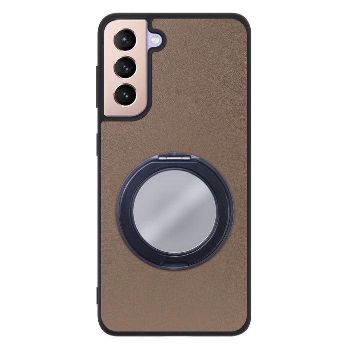 [ LOOF RING-SHELL (ミラー Ver.) ] Galaxy S21 5G SC-51B / SCG09 s215g スマホケース 背面 ケース カバー ミラー付きスマホリング スタンド 本革 レザー 落下防止  [ Galaxy S21 5G ]
