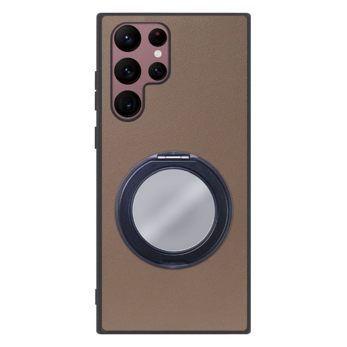 [ LOOF RING-SHELL (ミラー Ver.) ] Galaxy S22 Ultra SC-52C / SCG14 s22ultra スマホケース 背面 ケース カバー ミラー付きスマホリング スタンド 本革 レザー 落下防止  [ Galaxy S22 Ultra ]