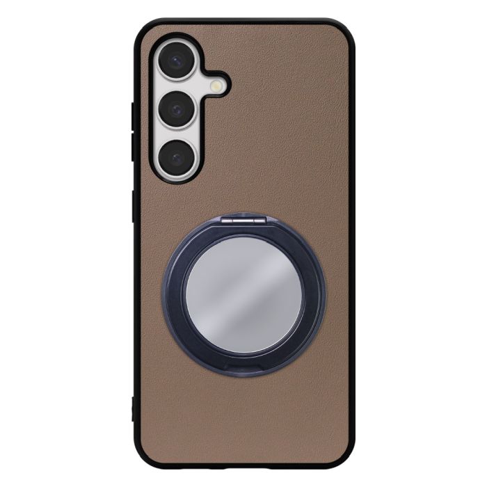 [ LOOF RING-SHELL (ミラー Ver.) ] Galaxy S24 s24 スマホケース 背面 ケース カバー ミラー付きスマホリング スタンド 本革 レザー 落下防止  [ Galaxy S24 ]