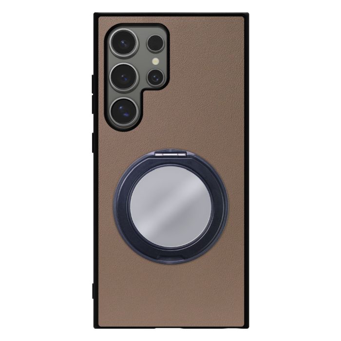 [ LOOF RING-SHELL (ミラー Ver.) ] Galaxy S24 Ultra s24ultra スマホケース 背面 ケース カバー ミラー付きスマホリング スタンド 本革 レザー 落下防止  [ Galaxy S24 Ultra ]