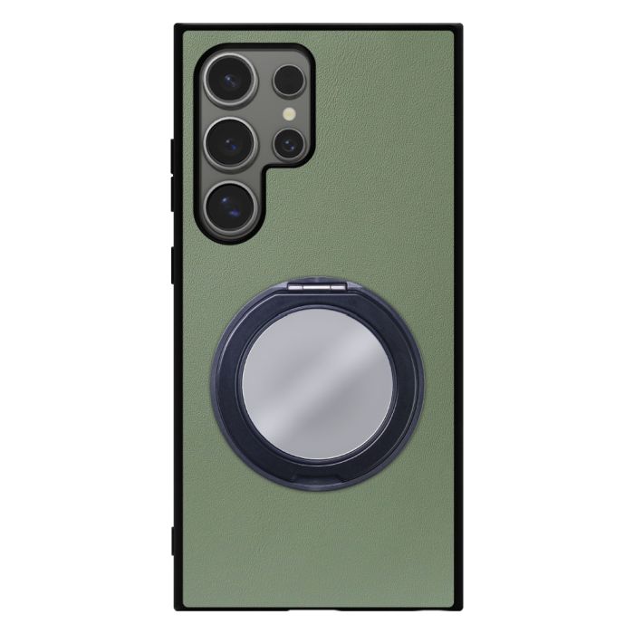 [ LOOF RING-SHELL (ミラー Ver.) ] Galaxy S24 Ultra s24ultra スマホケース 背面 ケース カバー ミラー付きスマホリング スタンド 本革 レザー 落下防止  [ Galaxy S24 Ultra ]