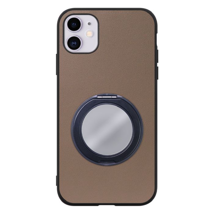 [ LOOF RING-SHELL (ミラー Ver.) ] iPhone 11 iPhone11 スマホケース 背面 ケース カバー ミラー付きスマホリング スタンド 本革 レザー 落下防止  [ iPhone 11 ]