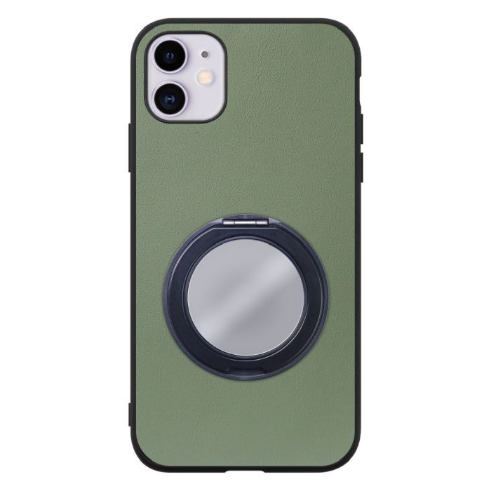 [ LOOF RING-SHELL (ミラー Ver.) ] iPhone 11 iPhone11 スマホケース 背面 ケース カバー ミラー付きスマホリング スタンド 本革 レザー 落下防止  [ iPhone 11 ]