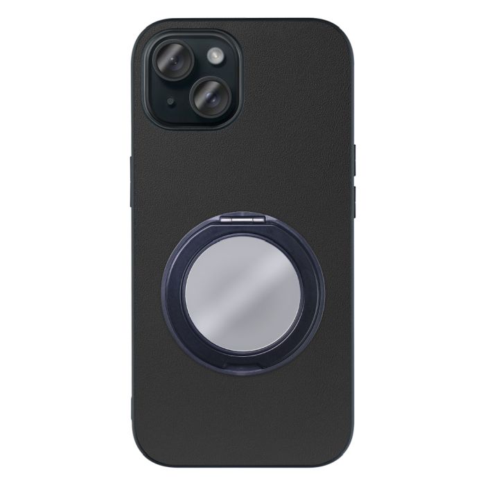 [ LOOF RING-SHELL (ミラー Ver.) ] iPhone 15 iPhone15 アイフォン15 iPhone 15 アイフォン 15 スマホケース 背面 ケース カバー ミラー付きスマホリング スタンド 本革 レザー 落下防止  [ iPhone 15 ]