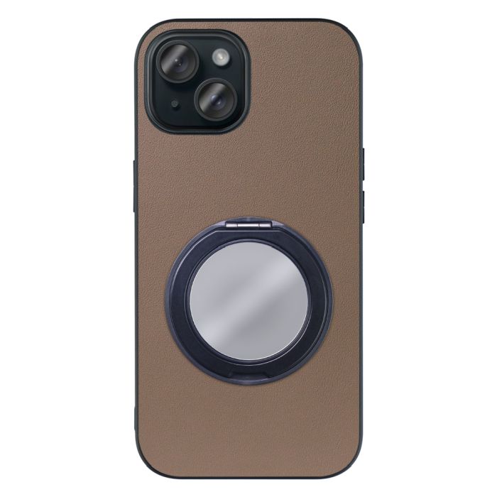 [ LOOF RING-SHELL (ミラー Ver.) ] iPhone 15 iPhone15 アイフォン15 iPhone 15 アイフォン 15 スマホケース 背面 ケース カバー ミラー付きスマホリング スタンド 本革 レザー 落下防止  [ iPhone 15 ]