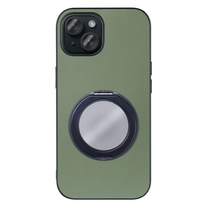 [ LOOF RING-SHELL (ミラー Ver.) ] iPhone 15 iPhone15 アイフォン15 iPhone 15 アイフォン 15 スマホケース 背面 ケース カバー ミラー付きスマホリング スタンド 本革 レザー 落下防止  [ iPhone 15 ]