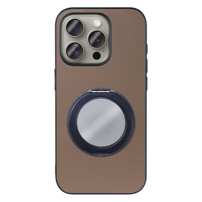 [ LOOF RING-SHELL (ミラー Ver.) ] iPhone 15 Pro iPhone15 Pro アイフォン15 プロ iPhone 15 Pro 15Pro アイフォン 15 スマホケース 背面 ケース カバー ミラー付きスマホリング スタンド 本革 レザー 落下防止  [ iPhone 15 Pro ]