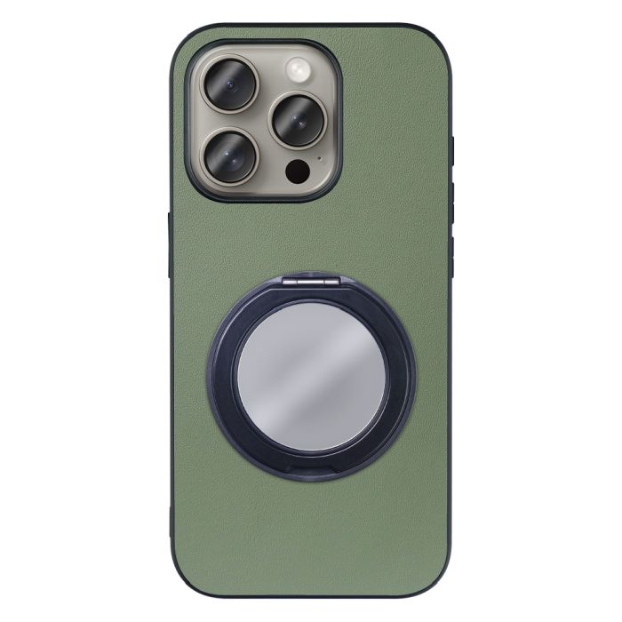 [ LOOF RING-SHELL (ミラー Ver.) ] iPhone 15 Pro iPhone15 Pro アイフォン15 プロ iPhone 15 Pro 15Pro アイフォン 15 スマホケース 背面 ケース カバー ミラー付きスマホリング スタンド 本革 レザー 落下防止  [ iPhone 15 Pro ]