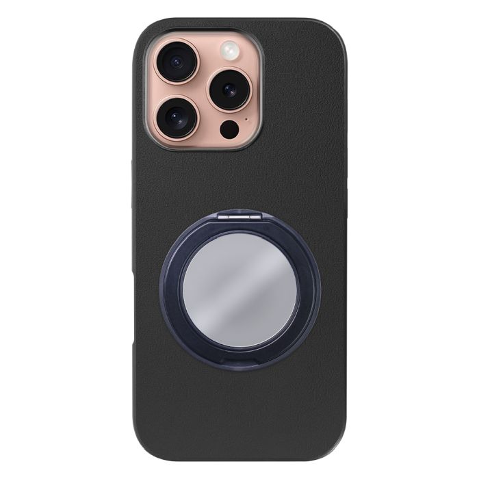 [ LOOF RING-SHELL (ミラー Ver.) ] iPhone 16 Pro アイフォン16 プロ スマホケース 背面 ケース カバー ミラー付きスマホリング スタンド 本革 レザー 落下防止  [ iPhone 16 Pro ]