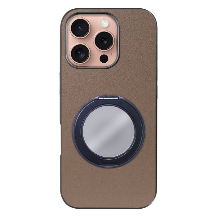 [ LOOF RING-SHELL (ミラー Ver.) ] iPhone 16 Pro アイフォン16 プロ スマホケース 背面 ケース カバー ミラー付きスマホリング スタンド 本革 レザー 落下防止  [ iPhone 16 Pro ]