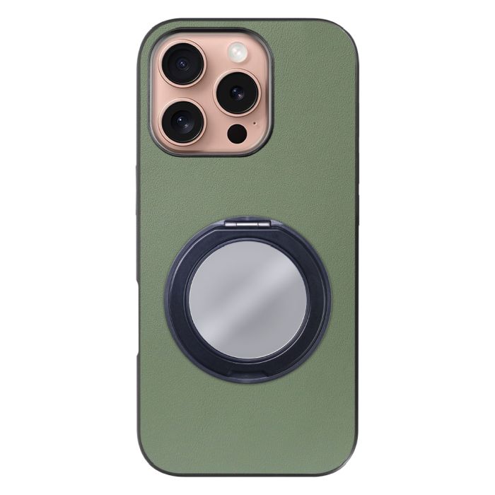 [ LOOF RING-SHELL (ミラー Ver.) ] iPhone 16 Pro アイフォン16 プロ スマホケース 背面 ケース カバー ミラー付きスマホリング スタンド 本革 レザー 落下防止  [ iPhone 16 Pro ]