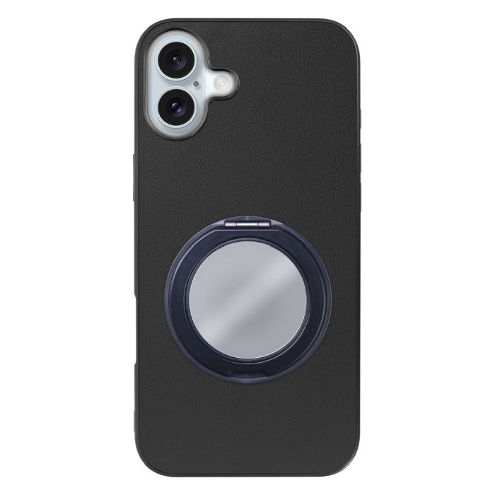 [ LOOF RING-SHELL (ミラー Ver.) ] iPhone 16 Plus アイフォン16 プラス スマホケース 背面 ケース カバー ミラー付きスマホリング スタンド 本革 レザー 落下防止  [ iPhone 16 Plus ]