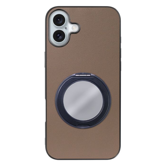[ LOOF RING-SHELL (ミラー Ver.) ] iPhone 16 Plus アイフォン16 プラス スマホケース 背面 ケース カバー ミラー付きスマホリング スタンド 本革 レザー 落下防止  [ iPhone 16 Plus ]