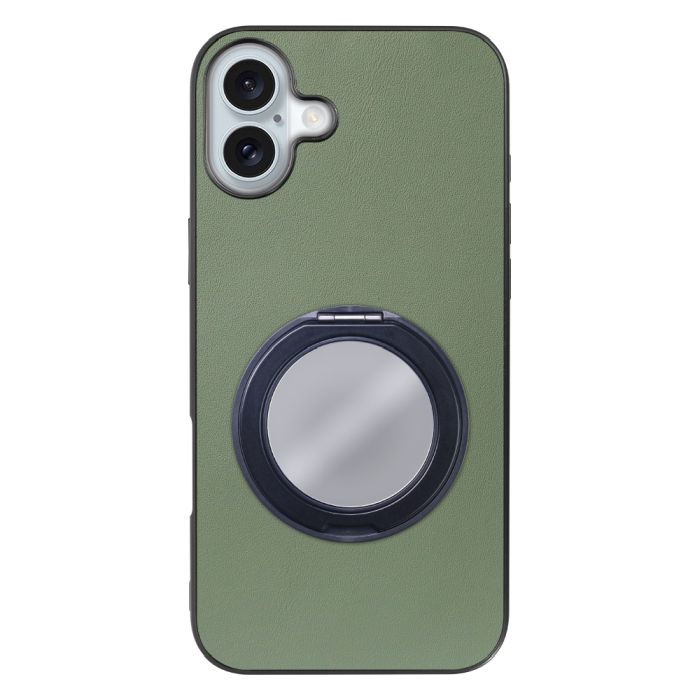 [ LOOF RING-SHELL (ミラー Ver.) ] iPhone 16 Plus アイフォン16 プラス スマホケース 背面 ケース カバー ミラー付きスマホリング スタンド 本革 レザー 落下防止  [ iPhone 16 Plus ]