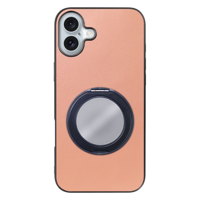 [ LOOF RING-SHELL (ミラー Ver.) ] iPhone 16 Plus アイフォン16 プラス スマホケース 背面 ケース カバー ミラー付きスマホリング スタンド 本革 レザー 落下防止  [ iPhone 16 Plus ]