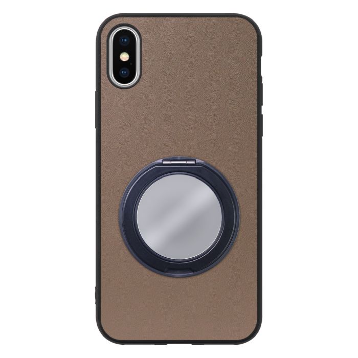 [ LOOF RING-SHELL (ミラー Ver.) ] iPhone X / XS iPhonex iPhonexs スマホケース 背面 ケース カバー ミラー付きスマホリング スタンド 本革 レザー 落下防止  [ iPhone X / XS ]