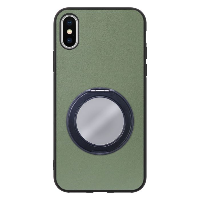 [ LOOF RING-SHELL (ミラー Ver.) ] iPhone X / XS iPhonex iPhonexs スマホケース 背面 ケース カバー ミラー付きスマホリング スタンド 本革 レザー 落下防止  [ iPhone X / XS ]