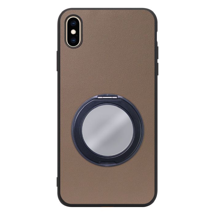 [ LOOF RING-SHELL (ミラー Ver.) ] iPhone XS Max iPhonexsmax xsmax スマホケース 背面 ケース カバー ミラー付きスマホリング スタンド 本革 レザー 落下防止  [ iPhone XS Max ]
