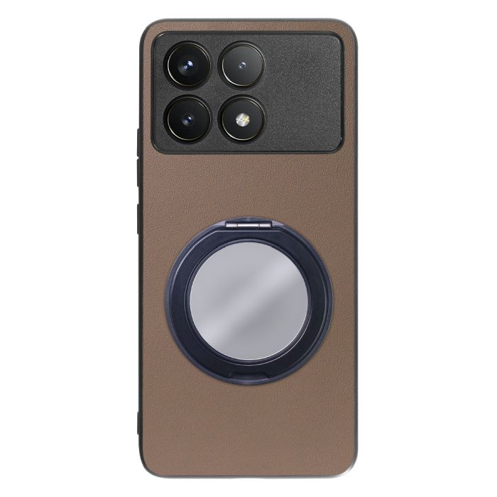 [ LOOF RING-SHELL (ミラー Ver.) ] POCO F6 Pro  スマホケース 背面 ケース カバー ミラー付きスマホリング スタンド 本革 レザー 落下防止  [ POCO F6 Pro ]