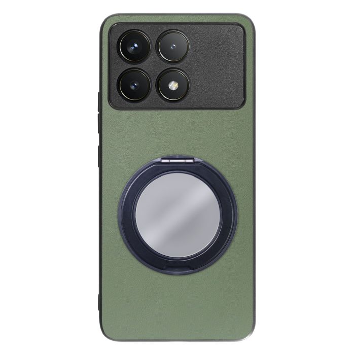 [ LOOF RING-SHELL (ミラー Ver.) ] POCO F6 Pro  スマホケース 背面 ケース カバー ミラー付きスマホリング スタンド 本革 レザー 落下防止  [ POCO F6 Pro ]