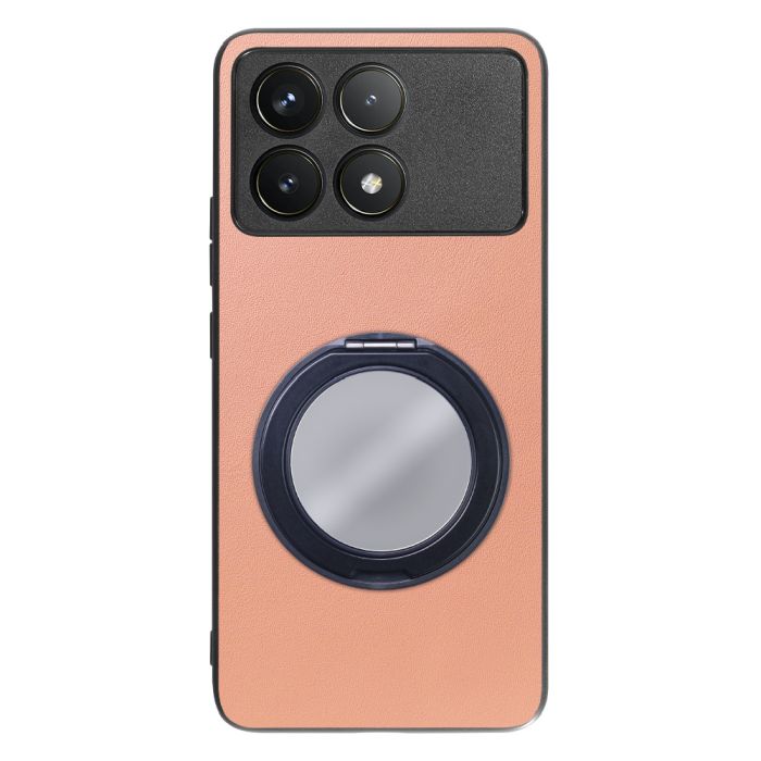 [ LOOF RING-SHELL (ミラー Ver.) ] POCO F6 Pro  スマホケース 背面 ケース カバー ミラー付きスマホリング スタンド 本革 レザー 落下防止  [ POCO F6 Pro ]