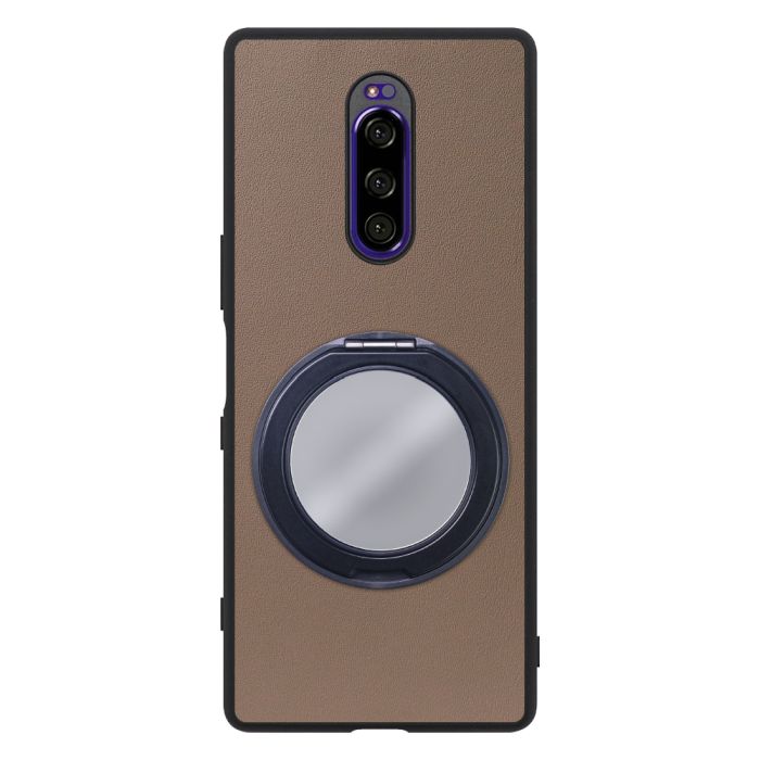 [ LOOF RING-SHELL (ミラー Ver.) ] Xperia 1 / 1 Professional Edition xperia1 スマホケース 背面 ケース カバー ミラー付きスマホリング スタンド 本革 レザー 落下防止  [ Xperia 1 / 1 Professional Edition ]