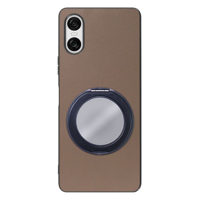 [ LOOF RING-SHELL (ミラー Ver.) ] Xperia 10 VI  スマホケース 背面 ケース カバー ミラー付きスマホリング スタンド 本革 レザー 落下防止  [ Xperia 10 VI ]