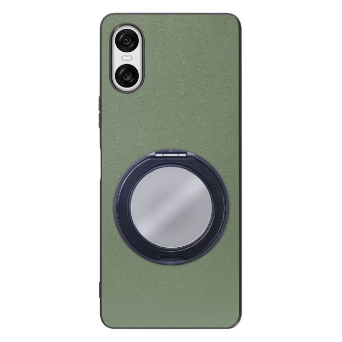 [ LOOF RING-SHELL (ミラー Ver.) ] Xperia 10 VI  スマホケース 背面 ケース カバー ミラー付きスマホリング スタンド 本革 レザー 落下防止  [ Xperia 10 VI ]