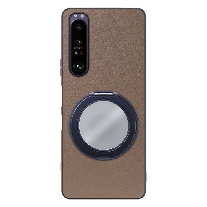 [ LOOF RING-SHELL (ミラー Ver.) ] Xperia 1 III SO-51B / SOG03 / XQ-BC42 xperia1III 1III xperia1 スマホケース 背面 ケース カバー ミラー付きスマホリング スタンド 本革 レザー 落下防止  [ Xperia 1 III ]