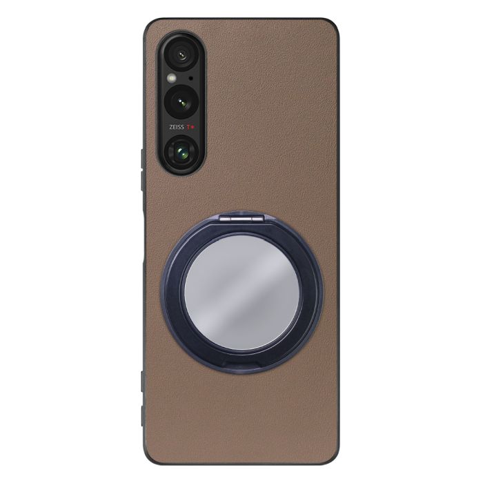 [ LOOF RING-SHELL (ミラー Ver.) ] Xperia 1 V 1V xperia1V スマホケース 背面 ケース カバー ミラー付きスマホリング スタンド 本革 レザー 落下防止  [ Xperia 1 V ]