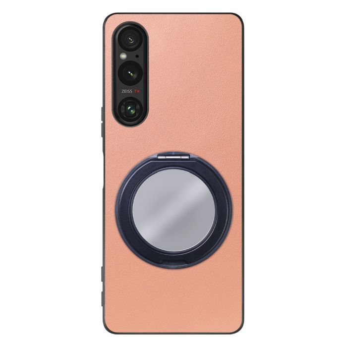 [ LOOF RING-SHELL (ミラー Ver.) ] Xperia 1 V 1V xperia1V スマホケース 背面 ケース カバー ミラー付きスマホリング スタンド 本革 レザー 落下防止  [ Xperia 1 V ]