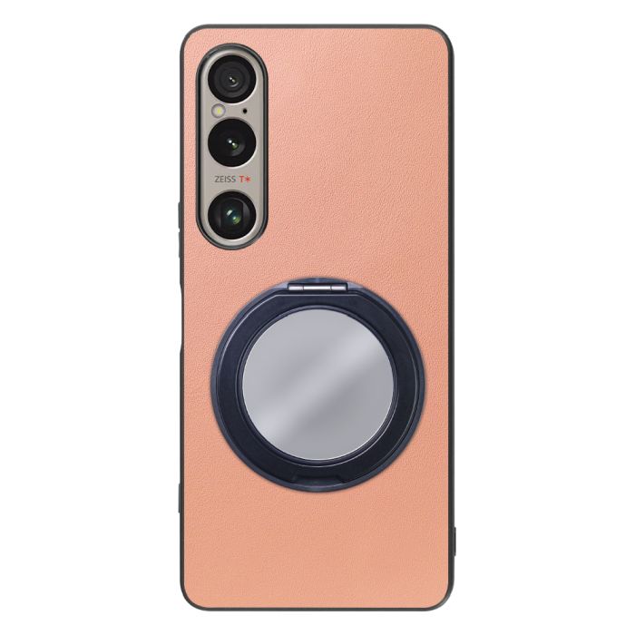 [ LOOF RING-SHELL (ミラー Ver.) ] Xperia 1 VI  スマホケース 背面 ケース カバー ミラー付きスマホリング スタンド 本革 レザー 落下防止  [ Xperia 1 VI ]