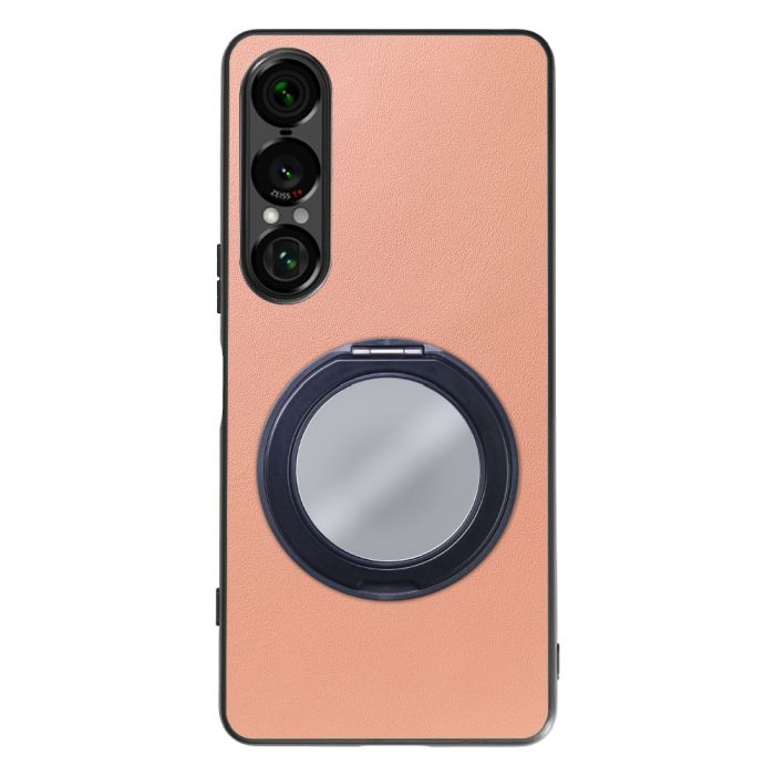 [ LOOF RING-SHELL (ミラー Ver.) ] Xperia 1 VII SO-51F スマホケース 背面 ケース カバー ミラー付きスマホリング スタンド 本革 レザー 落下防止  [ Xperia 1 VII ]