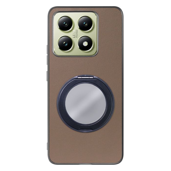 [ LOOF RING-SHELL (ミラー Ver.) ] Xiaomi 14T XIG06 スマホケース 背面 ケース カバー ミラー付きスマホリング スタンド 本革 レザー 落下防止  [ Xiaomi 14T ]