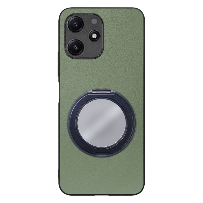 [ LOOF RING-SHELL (ミラー Ver.) ] Xiaomi Redmi 12 5G XIG03 Redmi12 5G スマホケース 背面 ケース カバー ミラー付きスマホリング スタンド 本革 レザー 落下防止  [ Xiaomi Redmi 12 5G ]