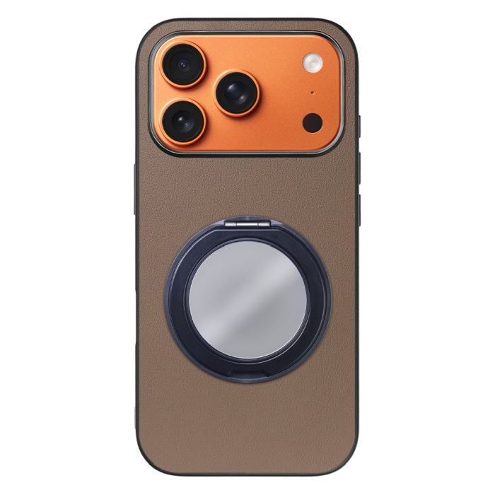 [ LOOF RING-SHELL (ミラー Ver.) ] iPhone 17 Pro iPhone17 Pro アイフォン17 プロ スマホケース 背面 ケース カバー ミラー付きスマホリング スタンド 本革 レザー 落下防止  [ iPhone 17 Pro 用 ]