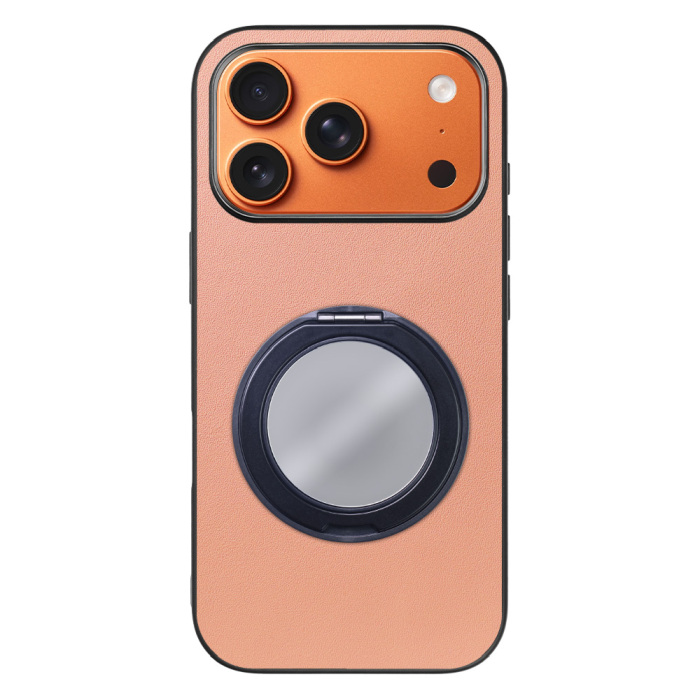 [ LOOF RING-SHELL (ミラー Ver.) ] iPhone 17 Pro iPhone17 Pro アイフォン17 プロ スマホケース 背面 ケース カバー ミラー付きスマホリング スタンド 本革 レザー 落下防止  [ iPhone 17 Pro 用 ]