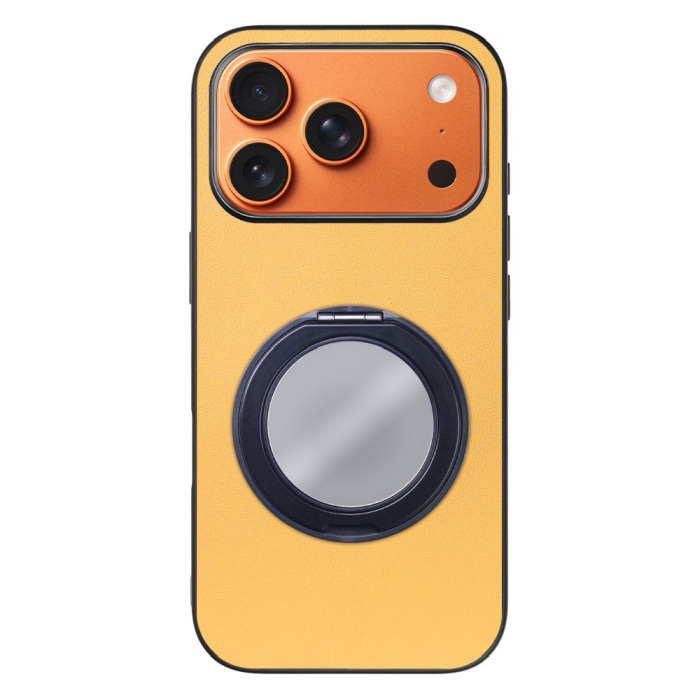 [ LOOF RING-SHELL (ミラー Ver.) ] iPhone 17 Pro iPhone17 Pro アイフォン17 プロ スマホケース 背面 ケース カバー ミラー付きスマホリング スタンド 本革 レザー 落下防止  [ iPhone 17 Pro 用 ]