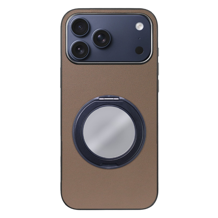 [ LOOF RING-SHELL (ミラー Ver.) ] iPhone 17 Pro Max iPhone17 Pro Max アイフォン17 プロ マックス スマホケース 背面 ケース カバー ミラー付きスマホリング スタンド 本革 レザー 落下防止  [ iPhone 17 Pro Max 用 ]