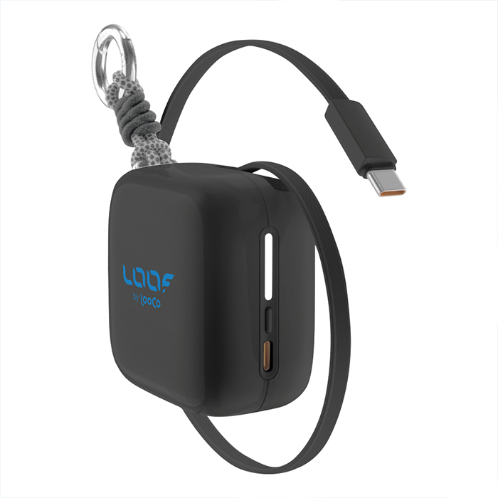 LOOF モバイルバッテリー 巻き取り式 リール 伸縮ケーブル 70cm 10000ｍAh 大容量 40W PD対応 急速充電 ケーブル内蔵 充電 スマホ充電器 モバイルバッテリー Type-C タイプC Android iPhone 2台同時充電 ストラップ 持ち運び カラビナ 小型 マグネット
